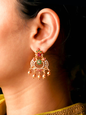 Traditional South Indian Chandbali With Multi Color Stones For Womens