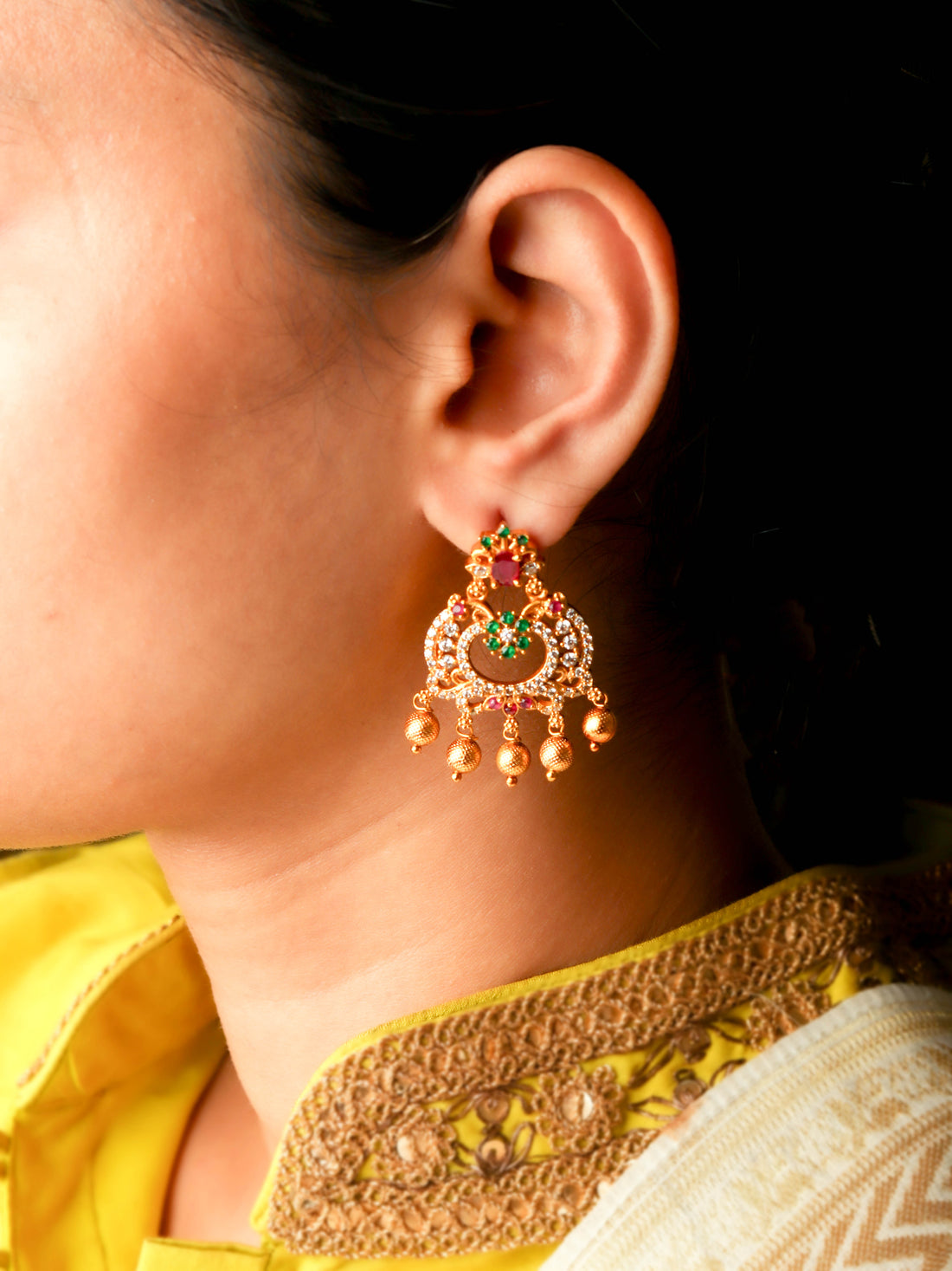 Traditional South Indian Chandbali With Multi Color Stones For Womens