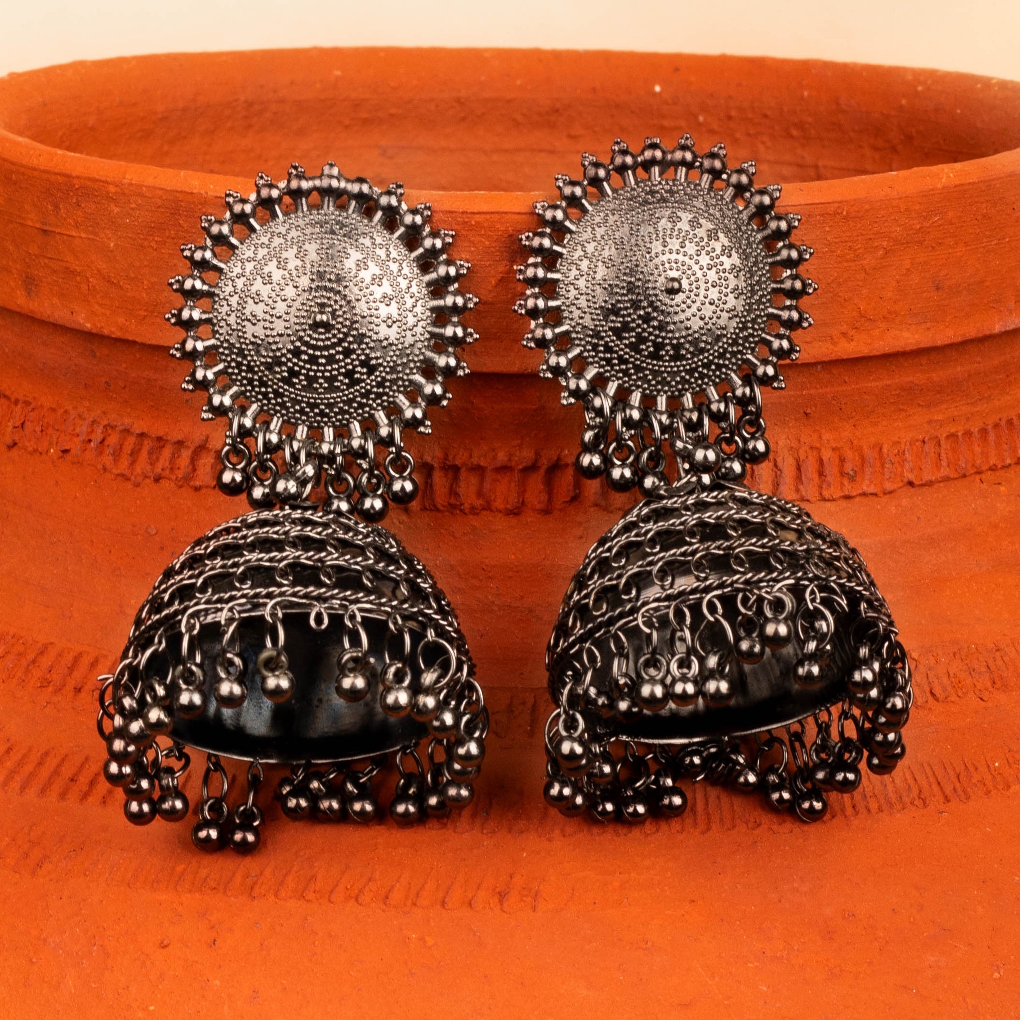 House of Anantara  Silver Oxidised  jhumka Earrings for Womens