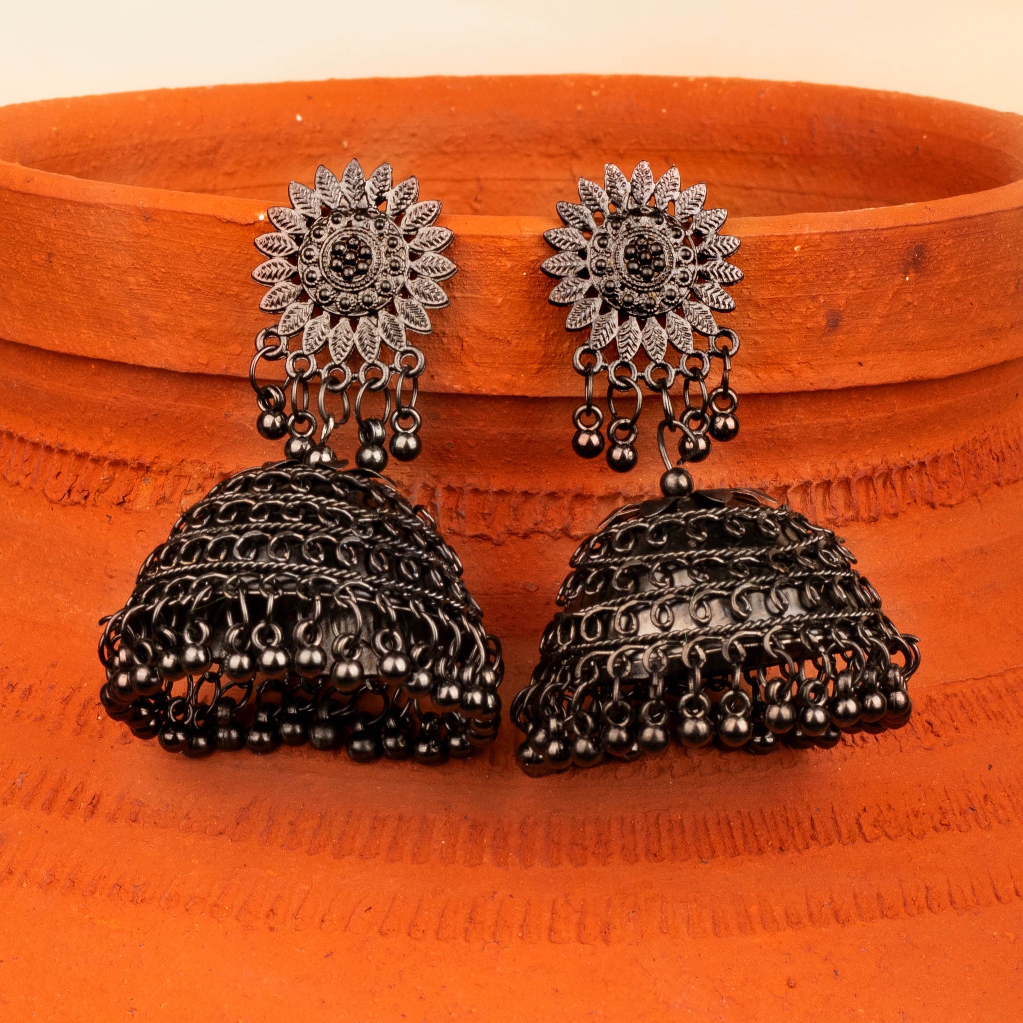 House of Anantara Silver Oxidised  jhumka for Womens