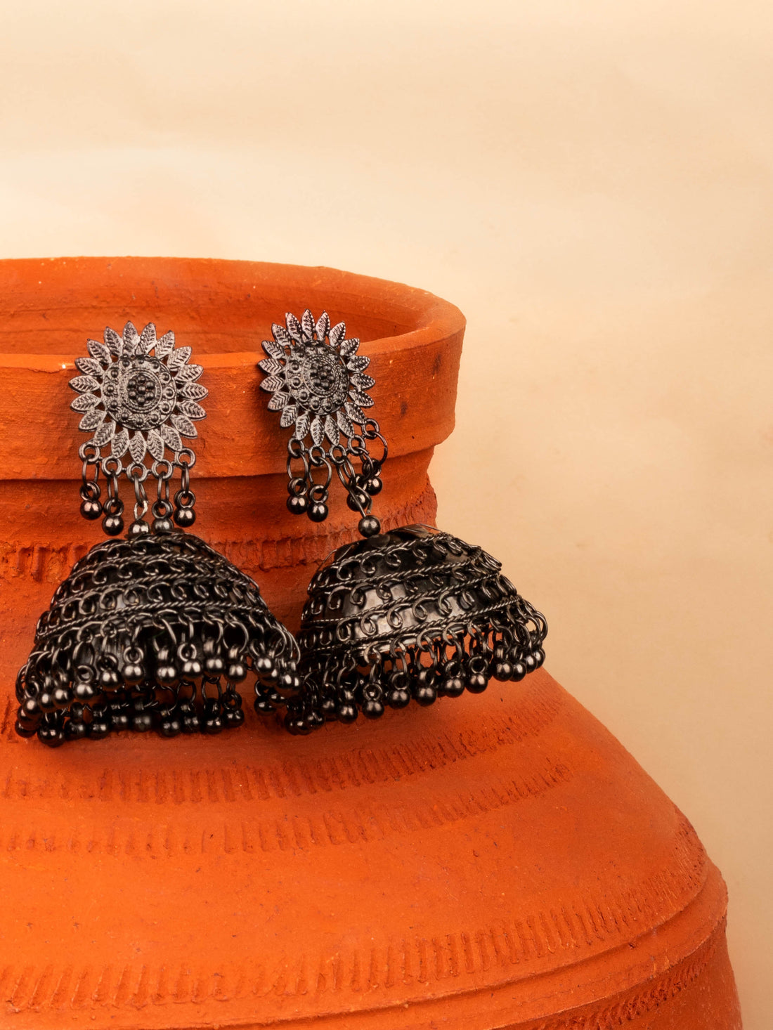 House of Anantara Silver Oxidised  jhumka for Womens