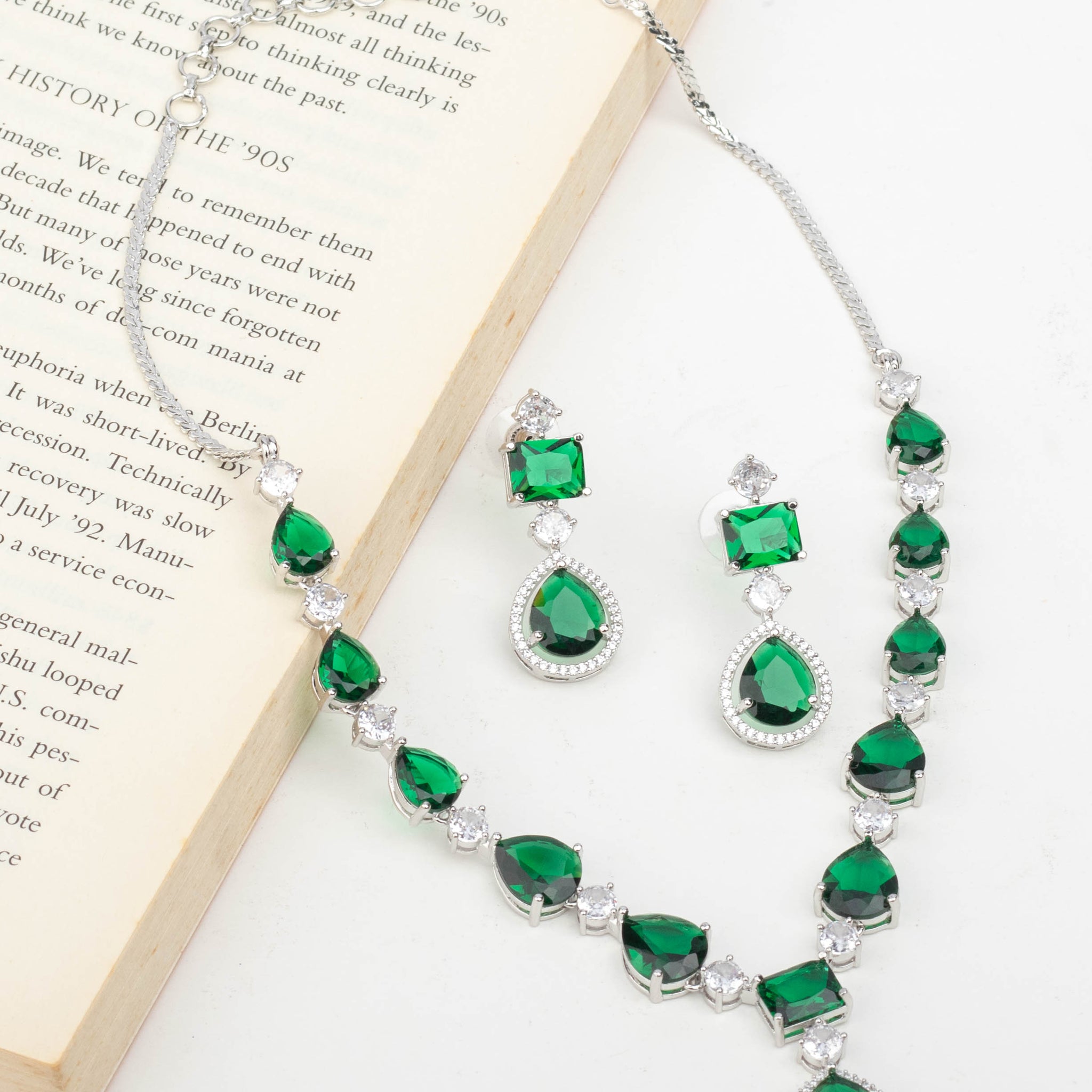 Elegant Emerald Zircon Necklace Set From House of Anantara For a Special Charm