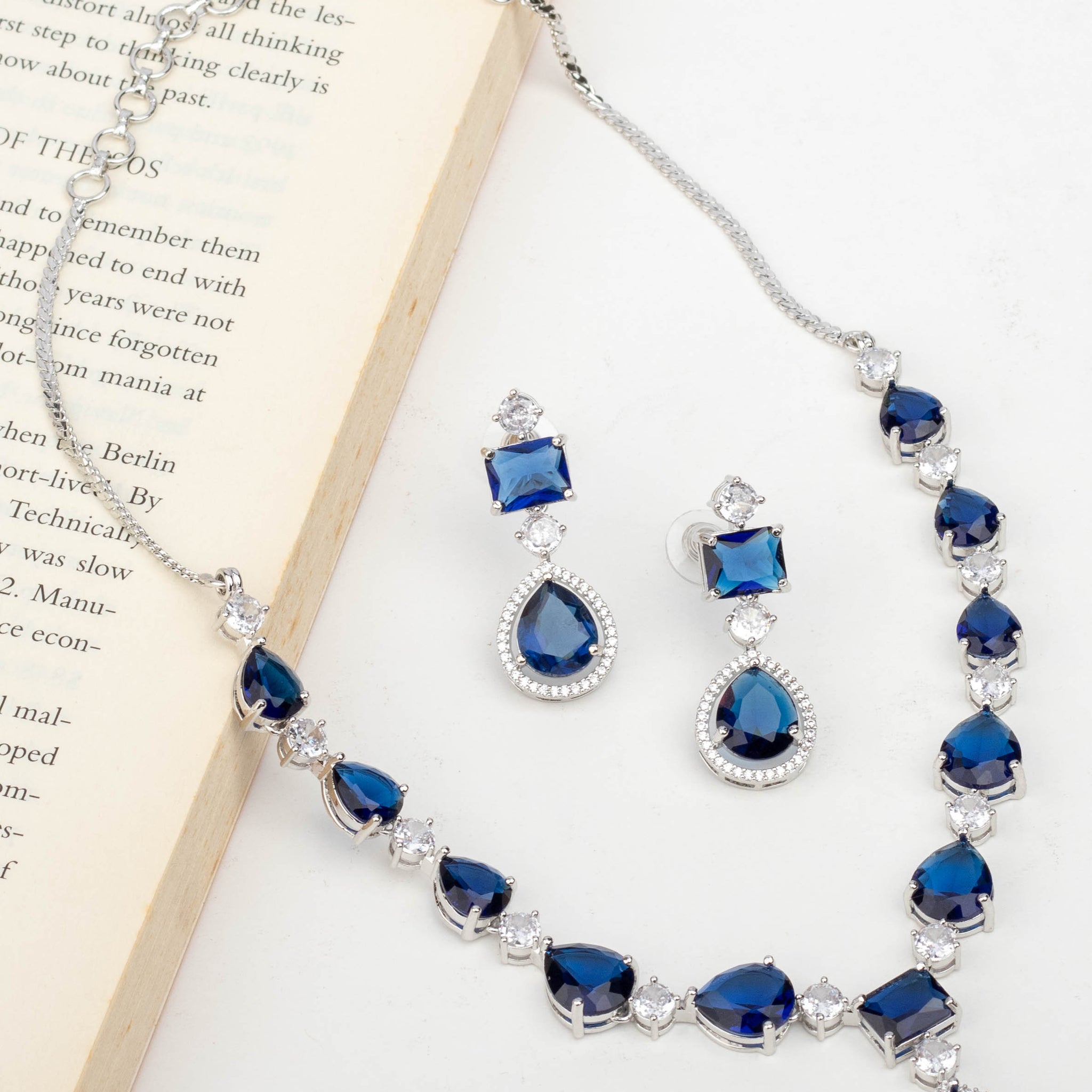 Elegant Sapphire Blue Zircon Necklace Set From House of Anantara For a Special Charm