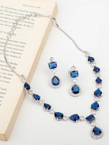 Elegant Sapphire Blue Zircon Necklace Set From House of Anantara For a Special Charm