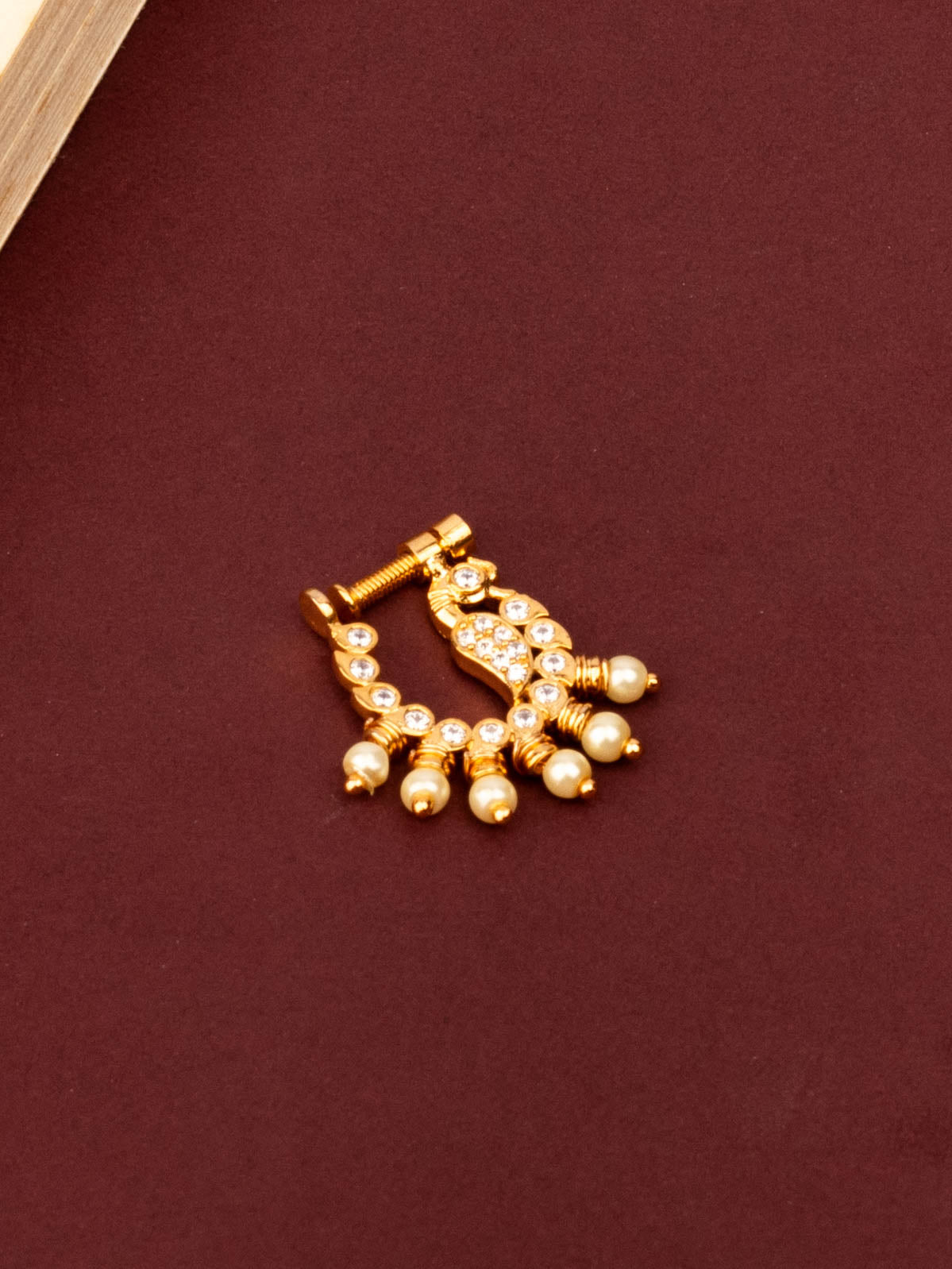 Beautiful 24K Gold Plated Nose Pin With Pearls