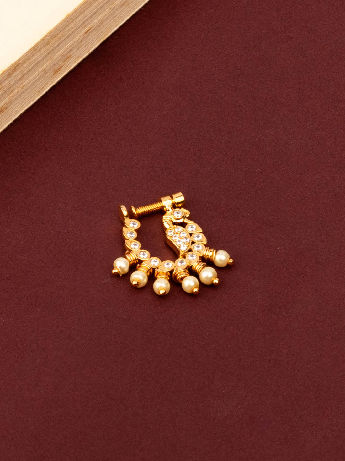 Beautiful 24K Gold Plated Nose Pin With Pearls