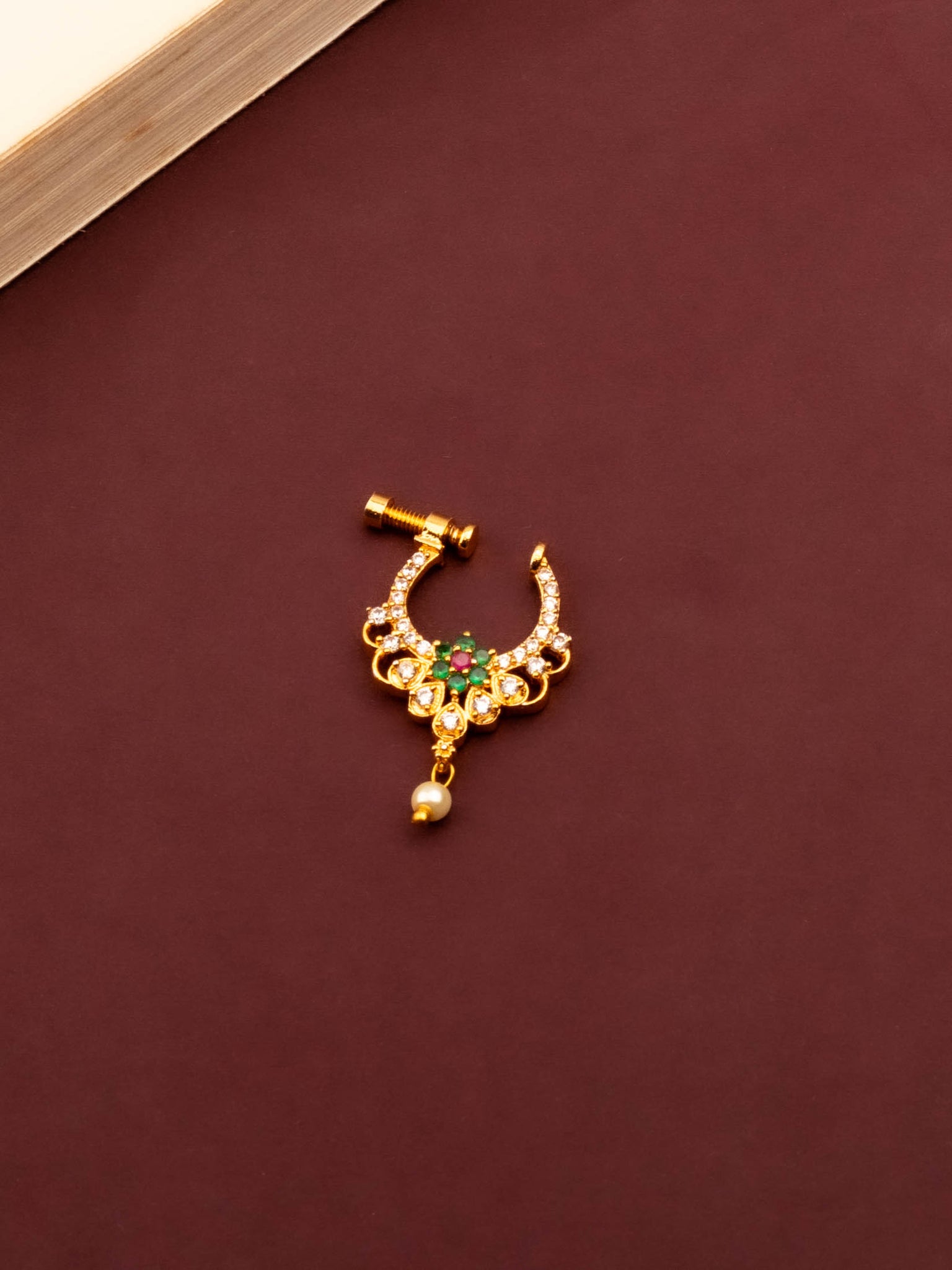 Premium 24K Gold Plated Nose Pin With Drop Pearl