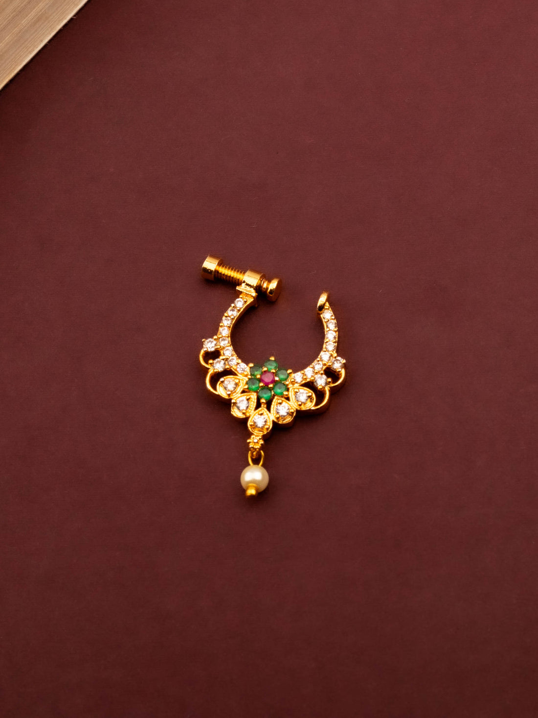 Premium 24K Gold Plated Nose Pin With Drop Pearl