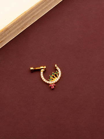 Handcrafted 24K Gold Plated Petal Nose Pin with Multi Color Stones