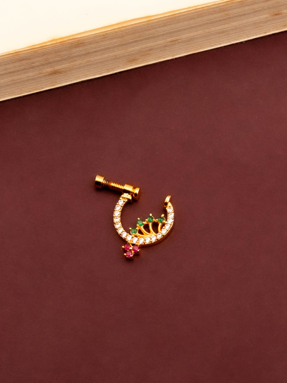 Handcrafted 24K Gold Plated Petal Nose Pin with Multi Color Stones