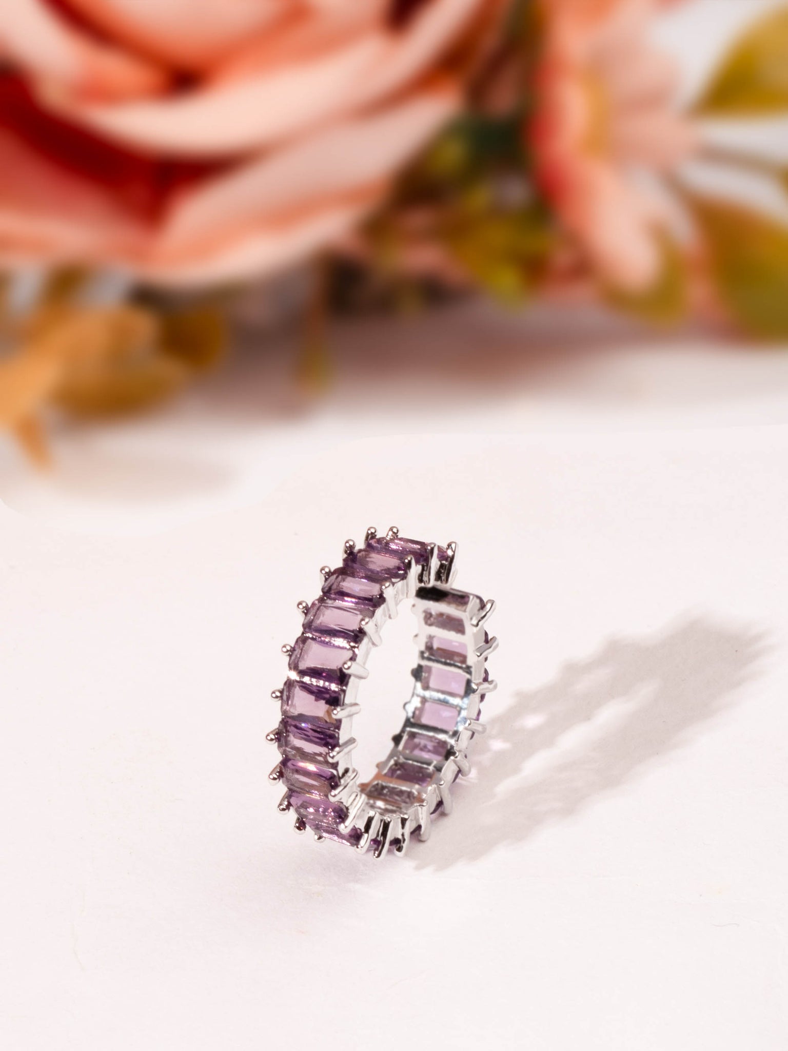 Voguish Amethyst Zircon Stones Ring For Women - Free Size