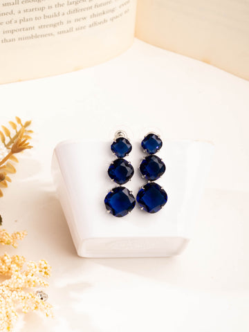 Luminous Rhodium Plated Sapphire Blue Zircon Drop Earrings For Women