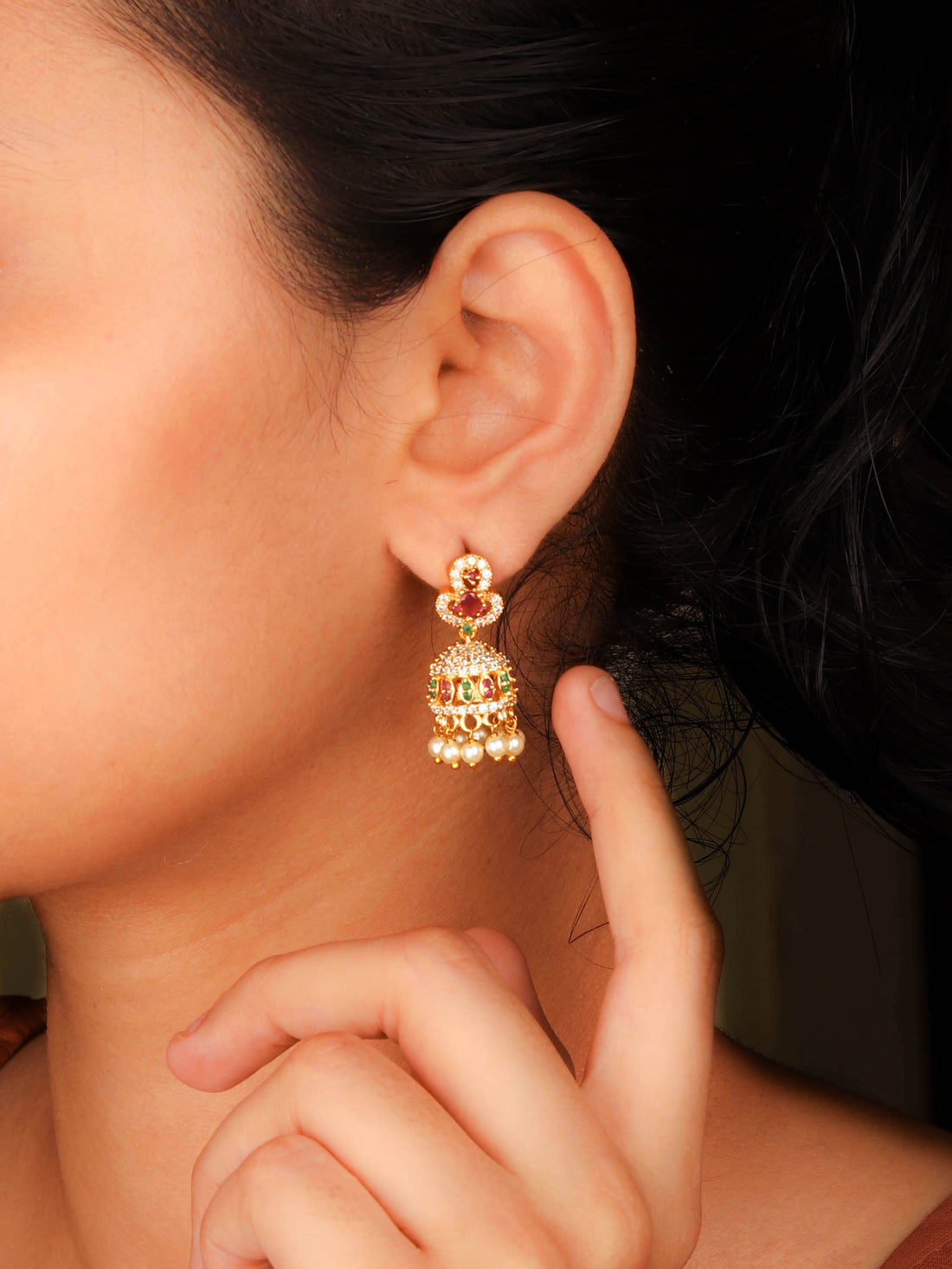 22K Gold Plated Beautiful Looking South Jhumka From Anantara