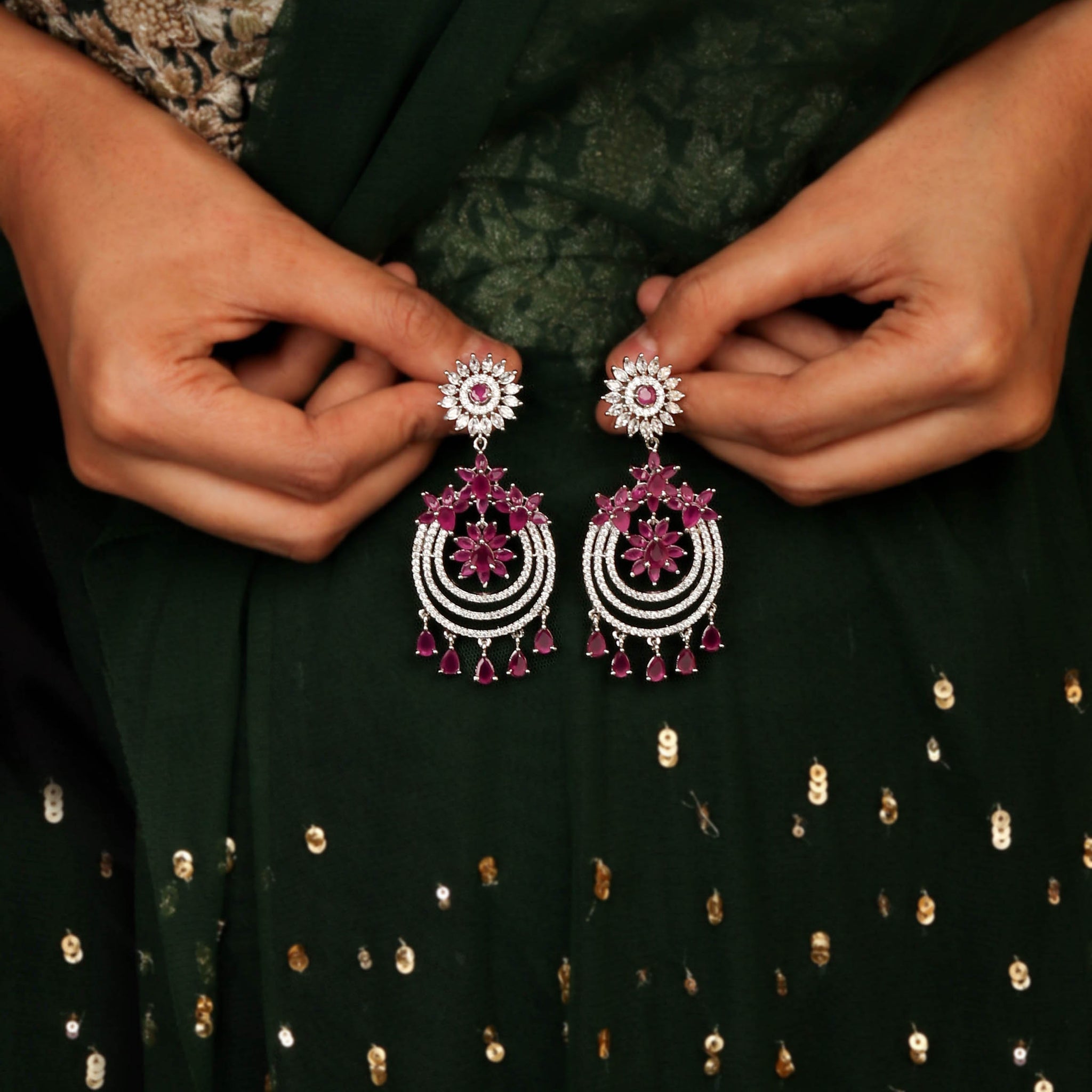 Anantara Party Wear Earrings With Beautiful Pink Color Stones For Womens