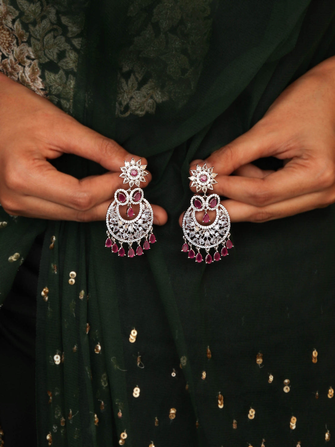 Anantara Party Wear Earring Crafted With Pink Stones For Perfect Party Outfit