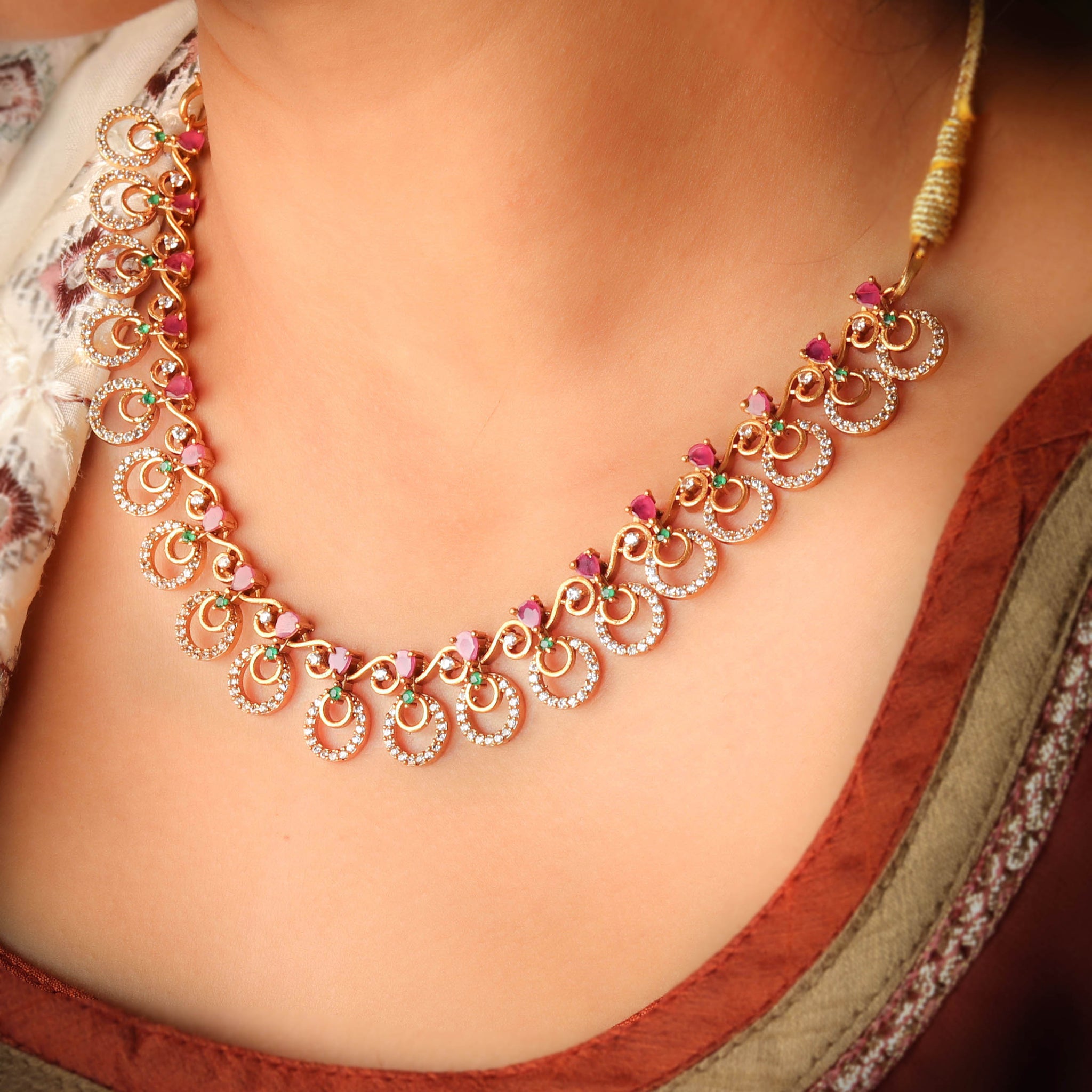 Beautiful Necklace Set With Pink Color Stones Handcrafted For Womens